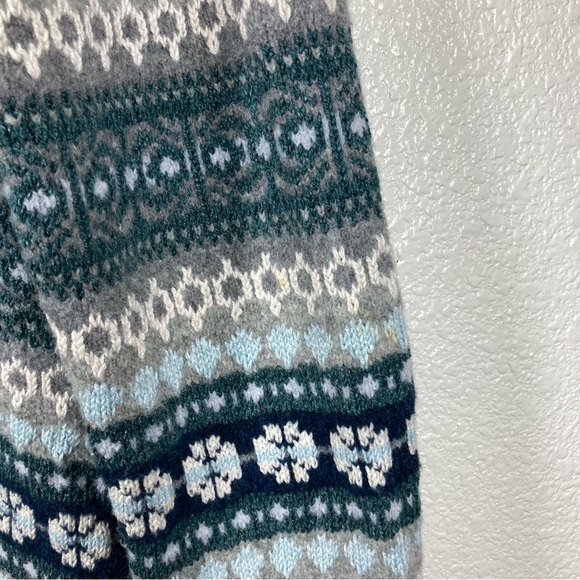 J. Jill Long Cardigan Fair Isle Patch Pocket Open Front Duster Small Petite Blue - Picture 10 of 16